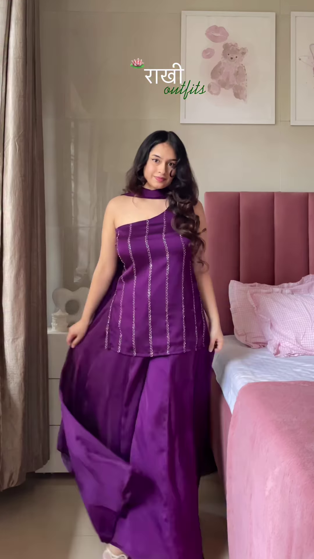 Shiny Pink Off-Shoulder Top & Skirt Set – Tassel-Trimmed Ethnic Partywear for Women - Image 6