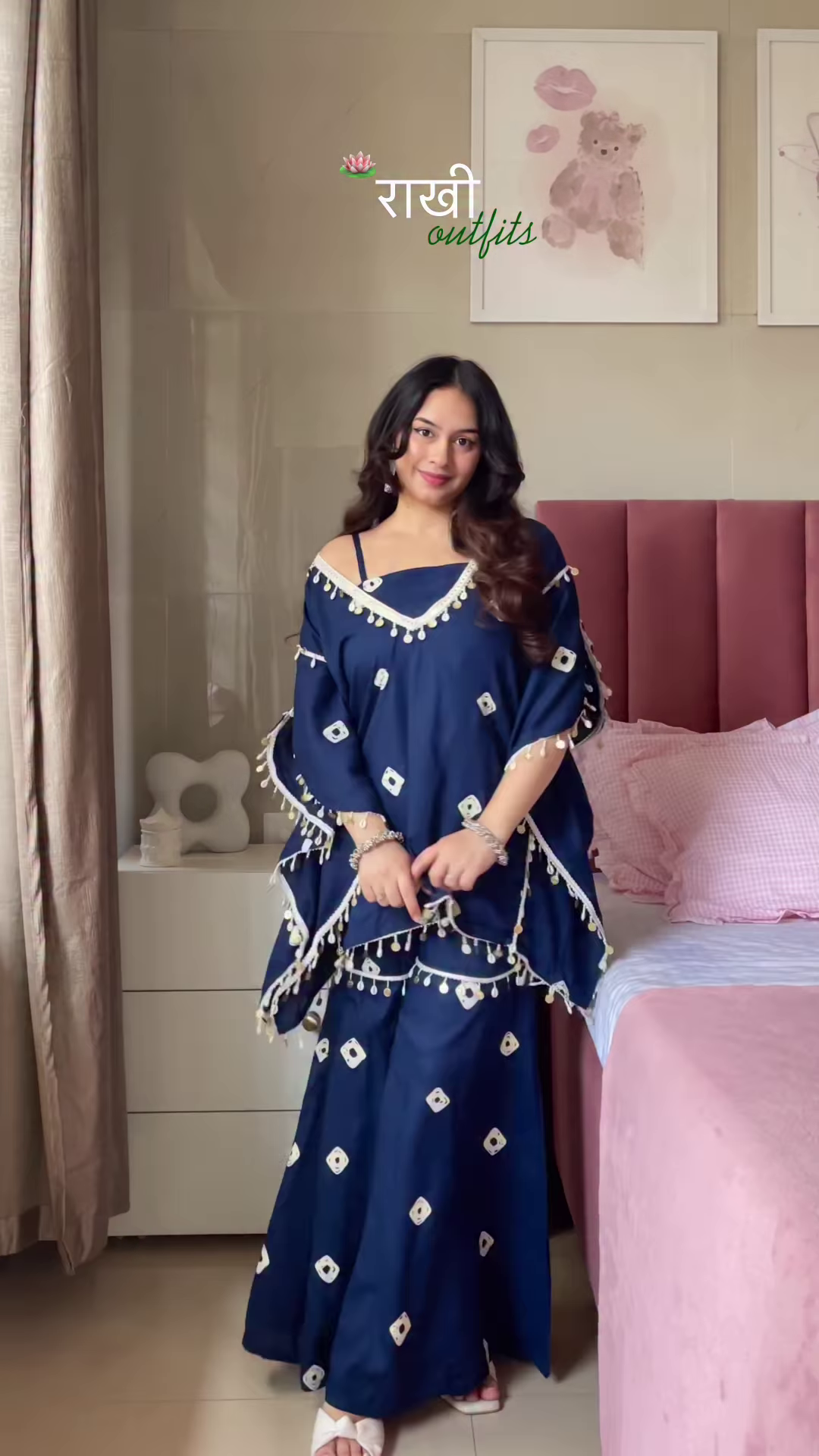 Shiny Pink Off-Shoulder Top & Skirt Set – Tassel-Trimmed Ethnic Partywear for Women - Image 4