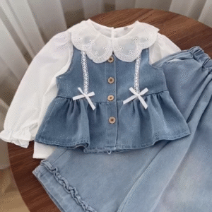 Girls Long Sleeves T-shirt With Trousers & Top - Clothing Set for Girls