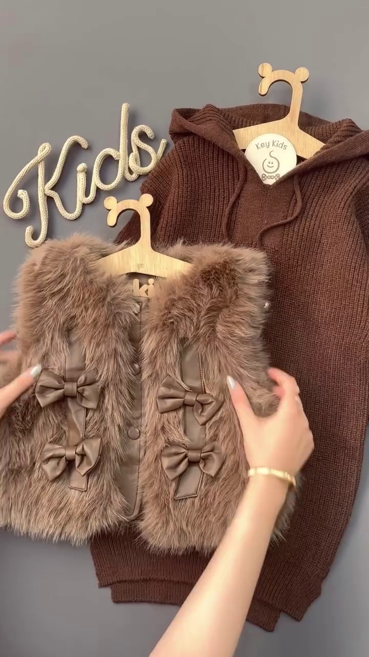 Winter Fashionable Girls Fur Vest Jacket Double Bowknot Korean Style Casual Solid Pattern Warm - Image 6