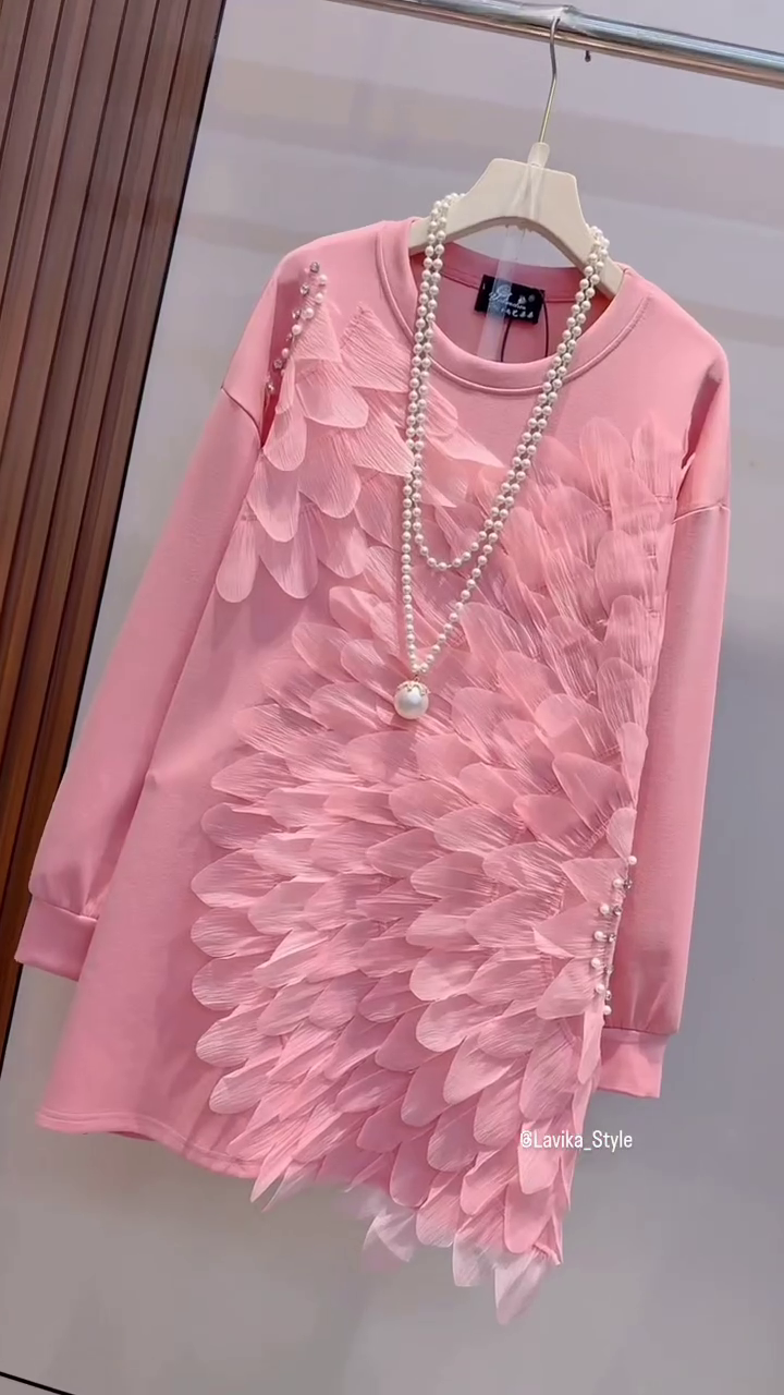 TODDLER GIRLS FUZZY SLEEVE PEACH COLOR DRESS - Image 12