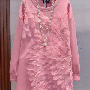 TODDLER GIRLS FUZZY SLEEVE PEACH COLOR DRESS