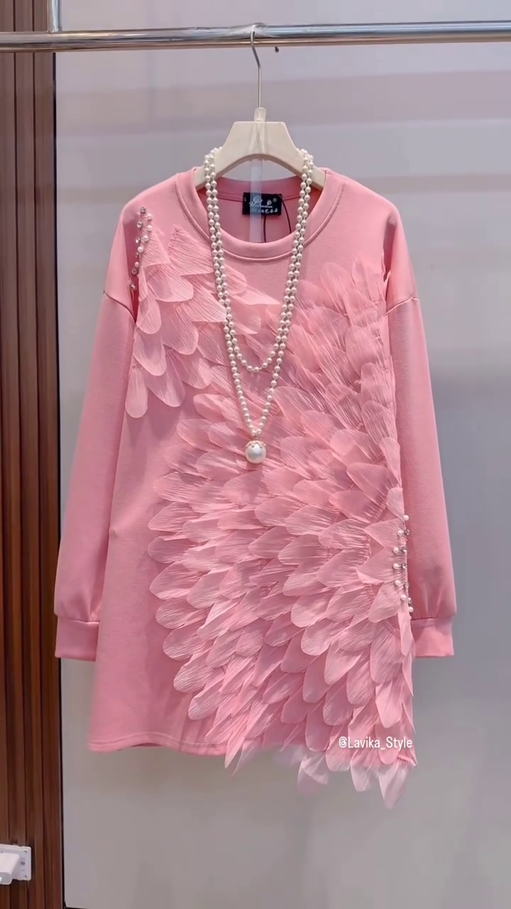 TODDLER GIRLS FUZZY SLEEVE PEACH COLOR DRESS