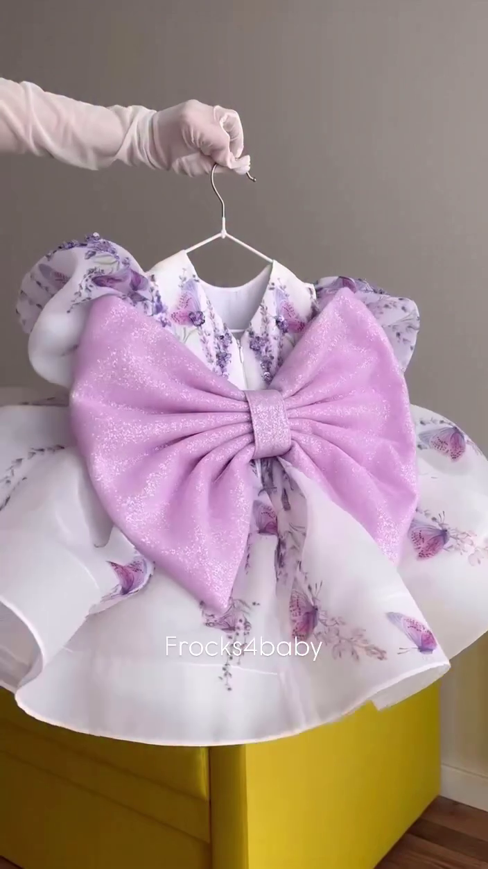 CLOTHERA Party Wear Pink Tulle Girls Frock with Puffy Sleeves & Satin Bow - Image 3