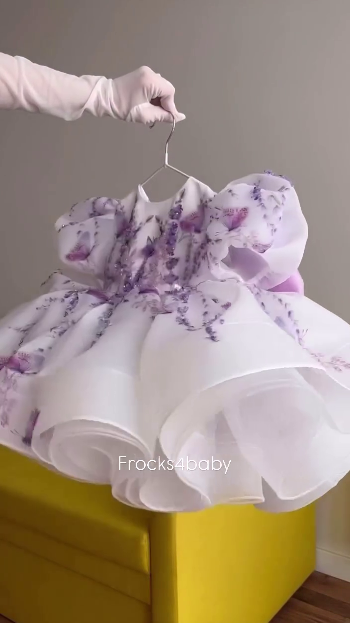 CLOTHERA Party Wear Pink Tulle Girls Frock with Puffy Sleeves & Satin Bow - Image 4