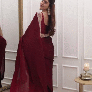 Saree Mall Maroon Satin Embellished Saree with Blouse Piece
