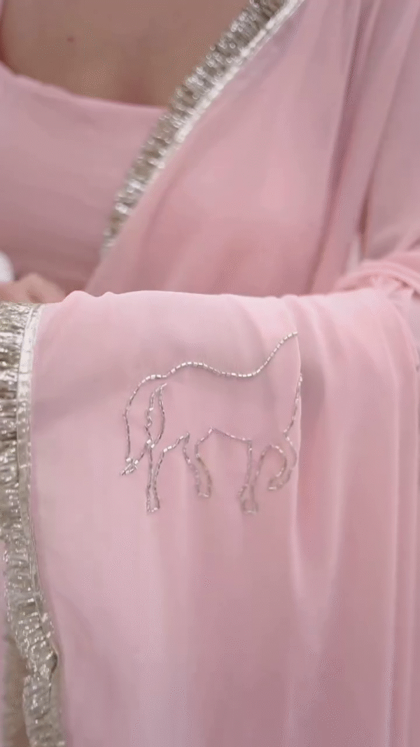 Women's Pink Georgette Embroidery Saree With Unstitched Blouse - Image 3