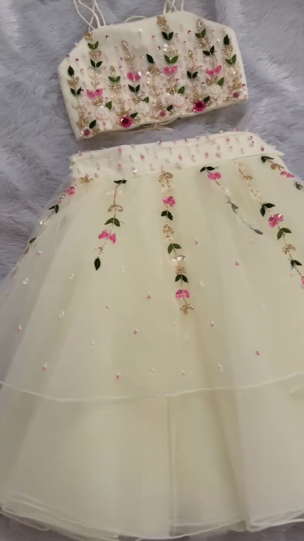 Pink Tulle Beads, Stones Square Neck 3d Floral Embroidered Dress - Image 2