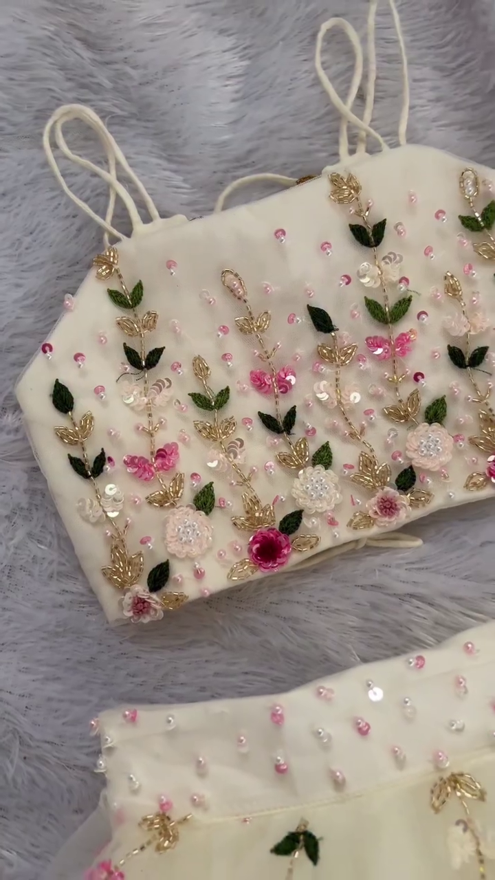 Pink Tulle Beads, Stones Square Neck 3d Floral Embroidered Dress - Image 3