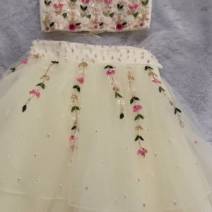 Pink Tulle Beads, Stones Square Neck 3d Floral Embroidered Dress