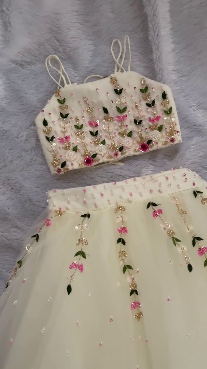 Pink Tulle Beads, Stones Square Neck 3d Floral Embroidered Dress - Image 6
