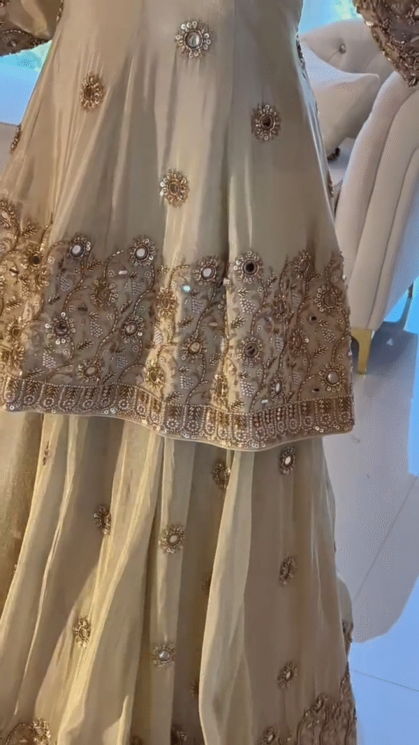 Beautiful Women Cream Sharara Suit With Heavy Embroidery Work - Image 3