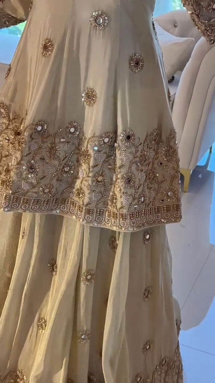 Beautiful Women Cream Sharara Suit With Heavy Embroidery Work - Image 3