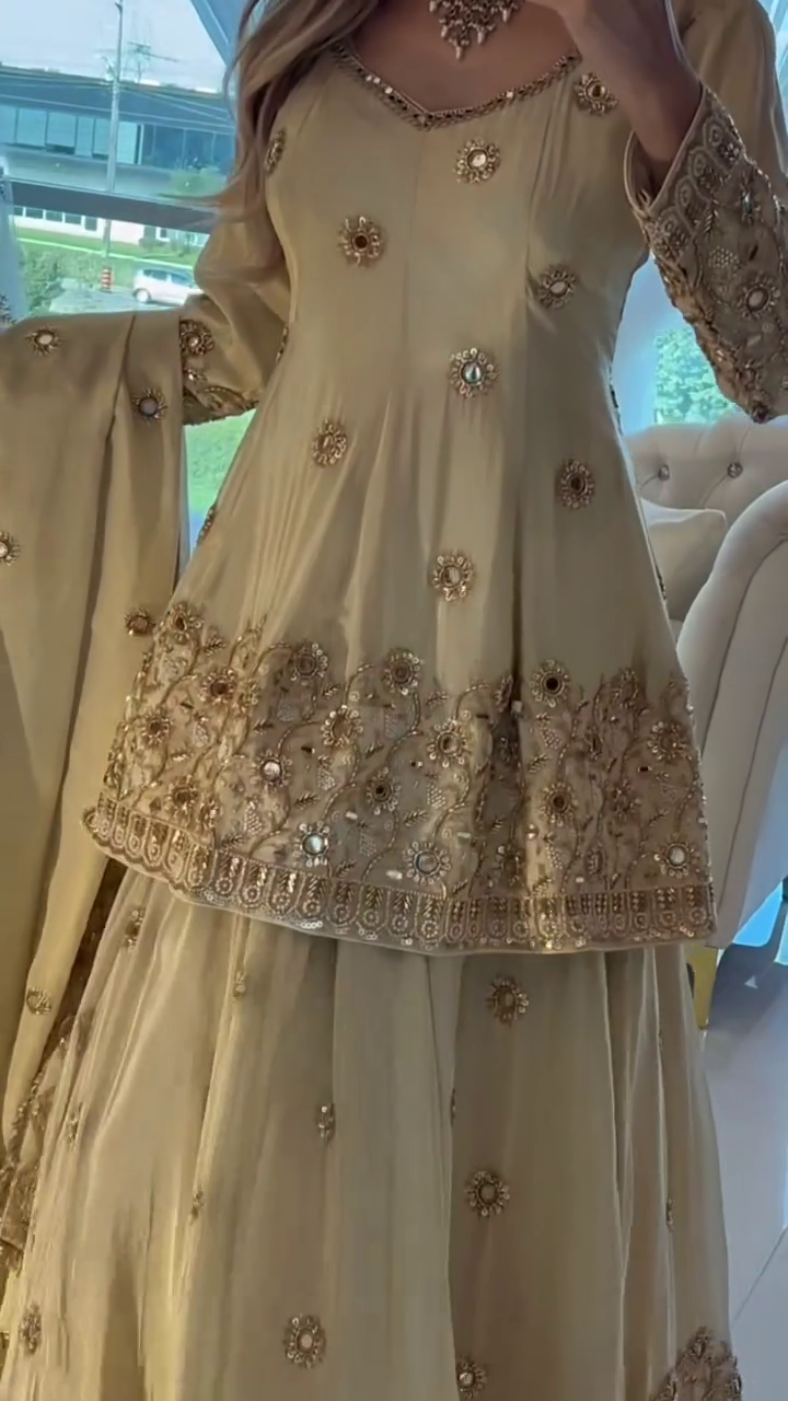 Beautiful Women Cream Sharara Suit With Heavy Embroidery Work - Image 5