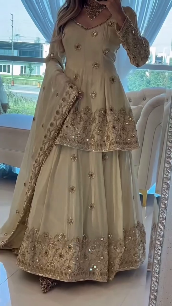Beautiful Women Cream Sharara Suit With Heavy Embroidery Work - Image 6