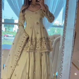 Beautiful Women Cream Sharara Suit With Heavy Embroidery Work