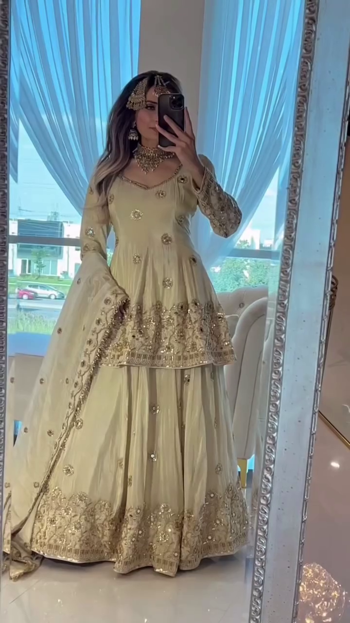 Beautiful Women Cream Sharara Suit With Heavy Embroidery Work
