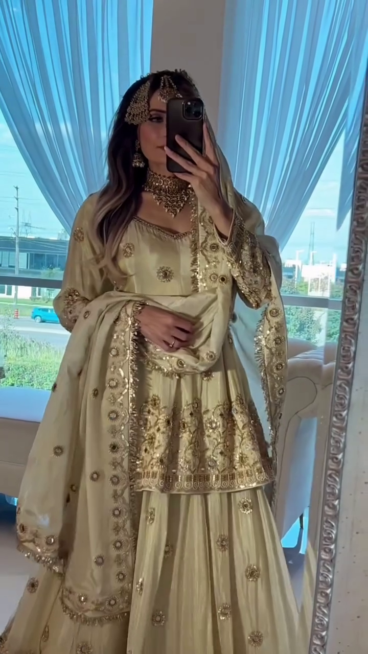 Beautiful Women Cream Sharara Suit With Heavy Embroidery Work - Image 10