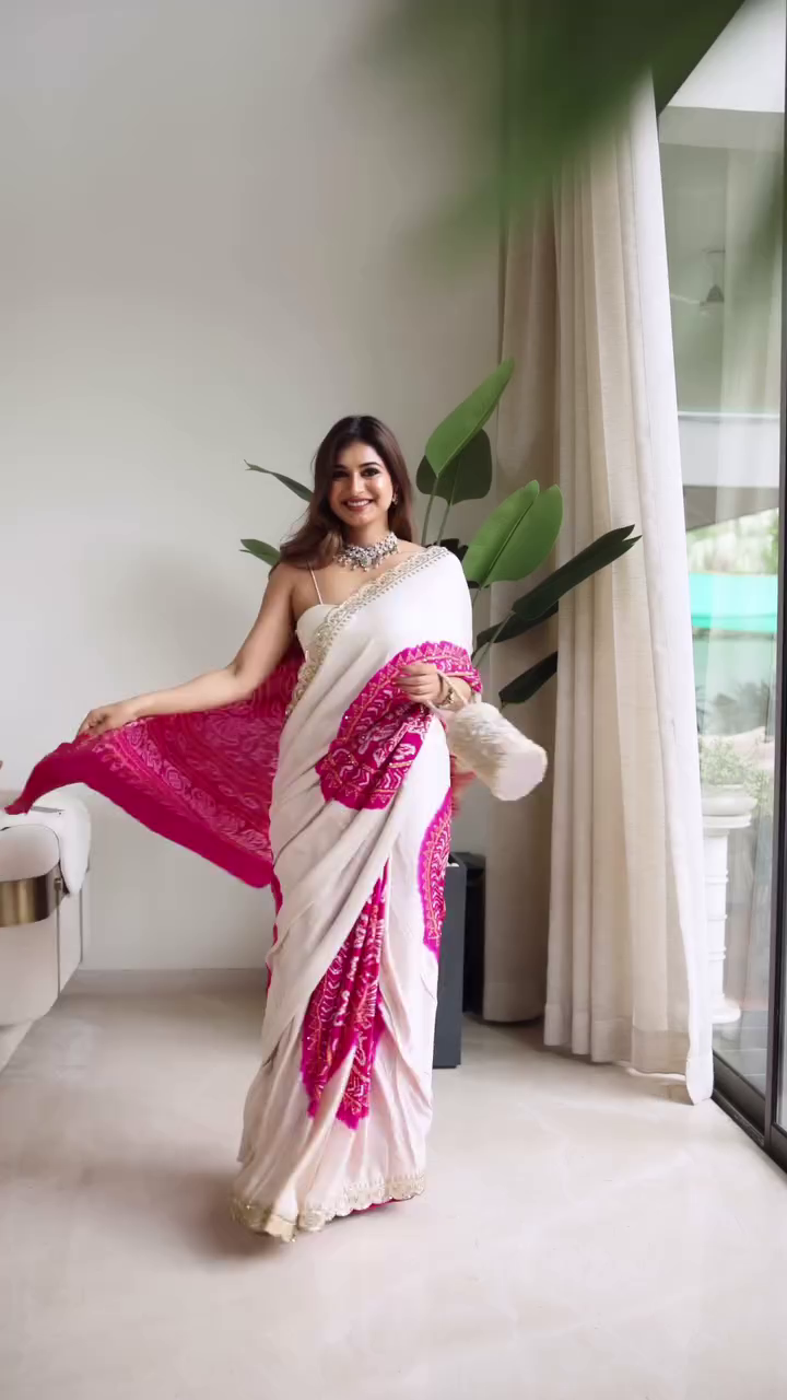 Beautiful hand embroidered saree with bandhej patch work - Image 3