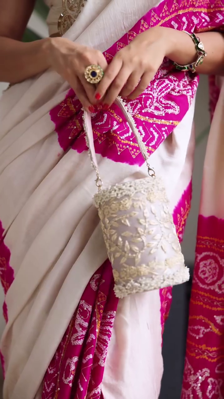 Beautiful hand embroidered saree with bandhej patch work - Image 4