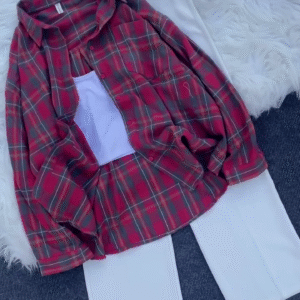 Women Plaid Shirt Buttons Placket Breathable Shirt Lapel Long Sleeve Plaid Print Shirt Tops