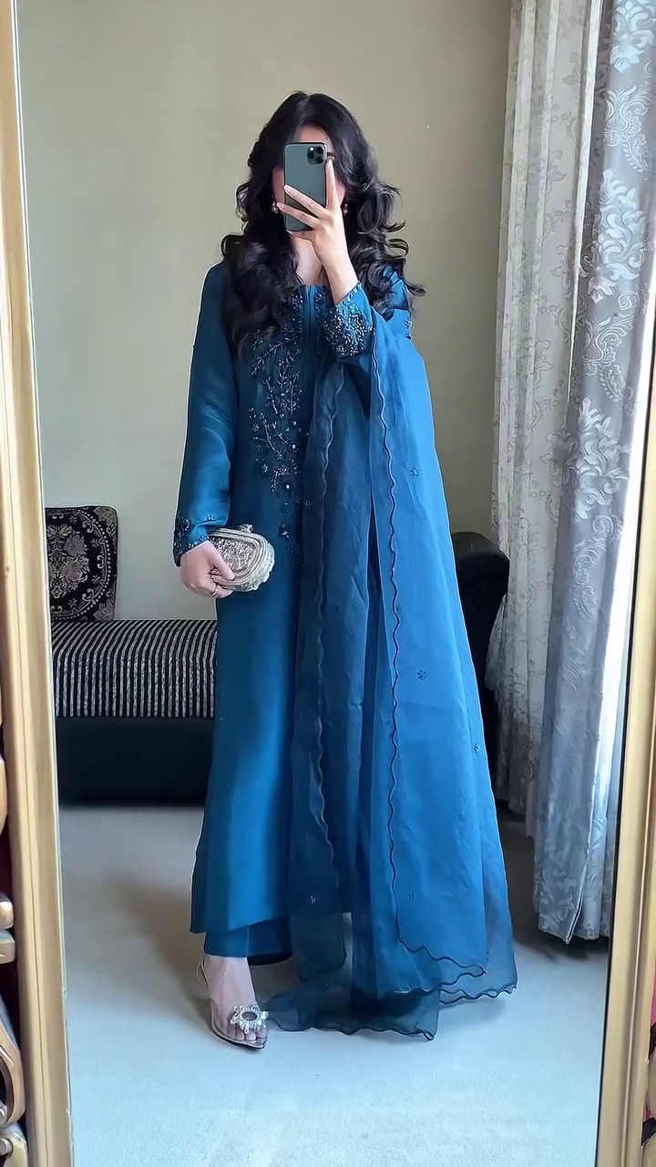 Launching New Đěsigner Party Wear Look Pur Natural Crepe Top & Palazzo With Dupatta set - Image 7